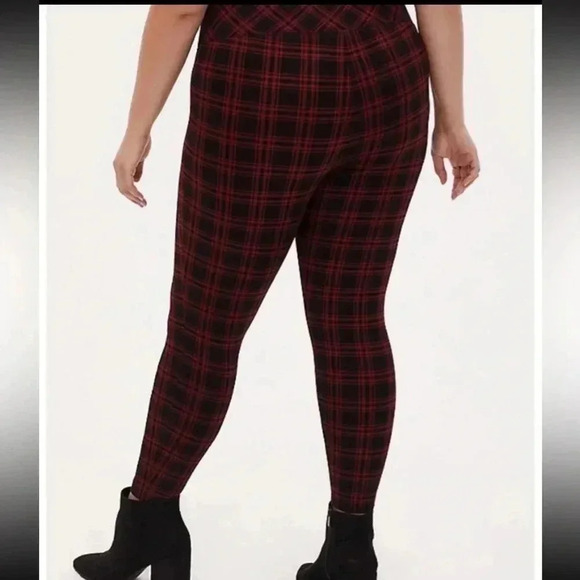 Torrid Studio Slim Fit High Rise Pixie Pant Red Plaid 0R - Picture 3 of 6